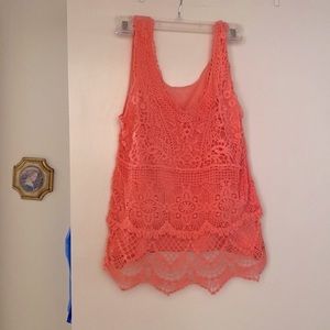 NWOT. Mudd: crocheted bright peach tank top